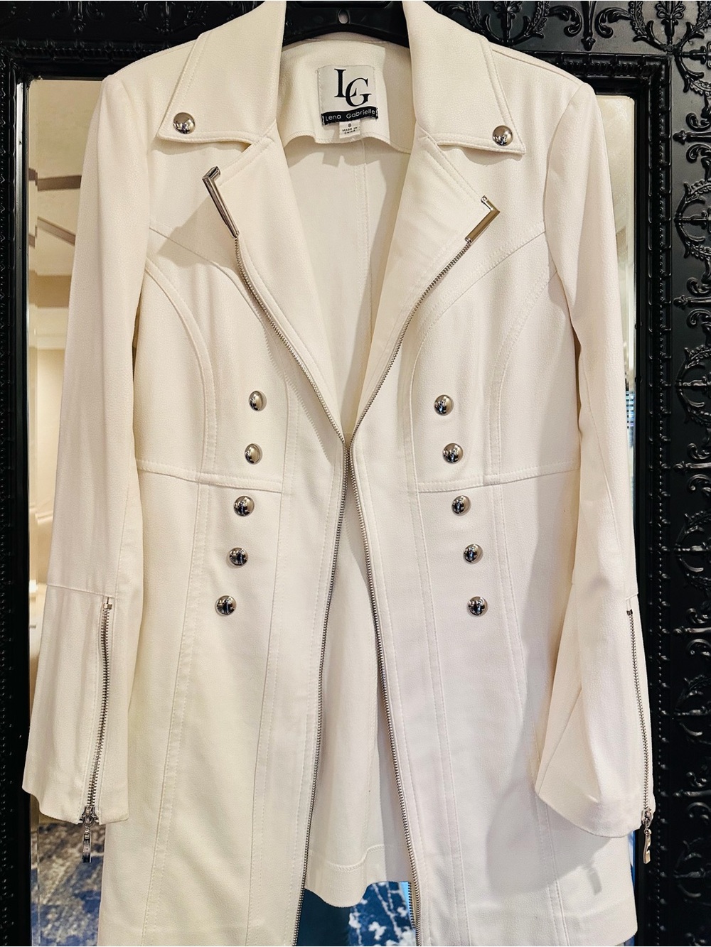 LG Cream Long Moto Coat with Double-Breasted Hardware